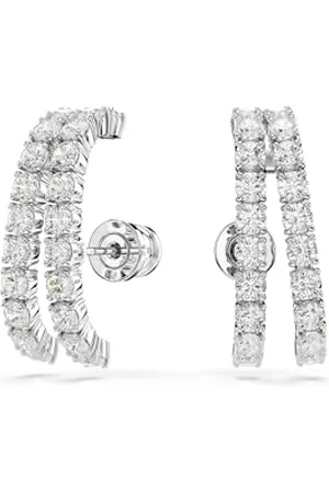 Swarovski Matrix ear cuffs, Round cut, , Rhodium plated
