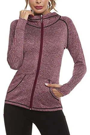 Sykooria Woman Plain Zip Up Hoodie Top Ladies Long Sleeve Sport Workout Hooded Jacket Sweatshirt Coat Hoody Jacket with Pockets and Thumb Holes