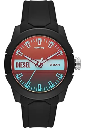 Diesel Watch for Men Double Up, Three Hand Movement, 43 mm Black Nylon Case with a Silicone Strap, DZ1982