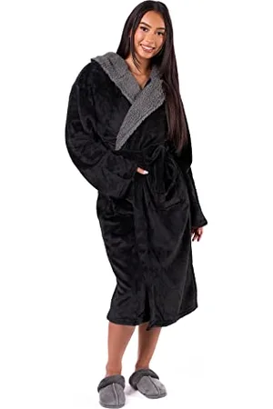 Sienna Super Soft Flannel Fleece Hooded Dressing Gown Womens Sherpa Lined Fluffy Luxurious Comfy Cosy Bathrobe Gifts for Mum ( , One Size Fits All - Adults Men Women)