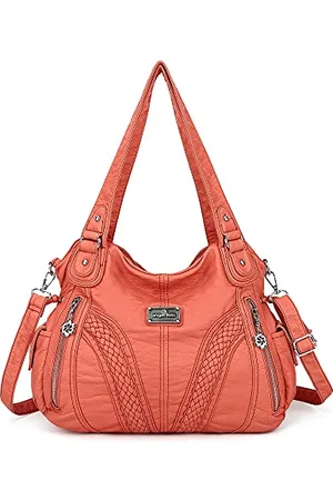 angel kiss Angelkiss Women Top Handle Satchel Handbags Shoulder Bag Messenger Tote Washed Leather Purses Bag (D.Grey)