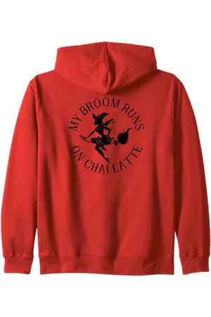 Cheeky Witch My Broom Runs On Chai Latte Pagan Wiccan Zip Hoodie