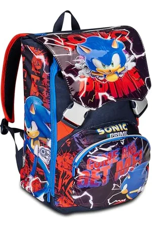 7 for all Mankind SONIC PRIME Expandable School Backpack – Red – Double Compartment Backpack with Zip and Bottle Pocket, Children