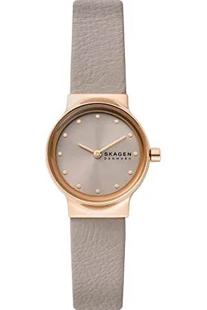 Skagen Watch for Women Freja Lille, Two Hand movement, 26mm Rose Gold Recycled Stainless Steel (At Least 50%) case with a Eco Leather strap, SKW3005