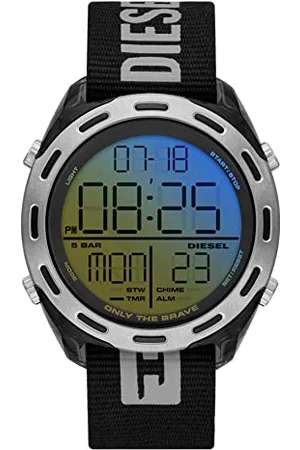 Diesel Watch for Men Crusher, Ana-Digi Movement, 46 mm Black Nylon Case with a Fabric Strap, DZ1984
