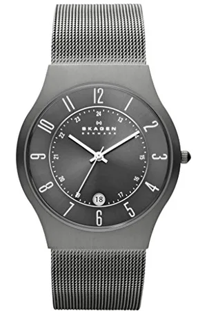 Skagen Watch for Men Sundby Titanium, Three Hand Date Movement, 37 mm Charcoal Titanium Case with a Stainless Steel Mesh Strap, 233XLTTM