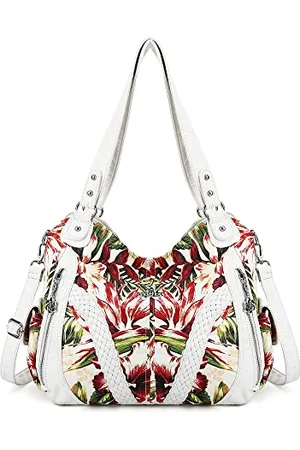 angel kiss Purses and Handbags Women Fashion Tote Bag Shoulder Bags Top Handle Satchel Purses Washed Synthetic Leather Handbag, 3-flower White, 13.8 * 4.7 * 11.8 inches