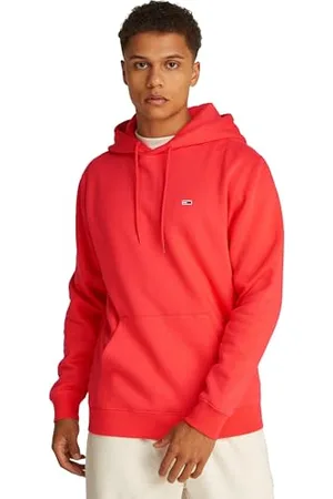 Tommy Hilfiger Men’s Regular Fit Flag Fleece Hoodie, (Bright Vermillion), L