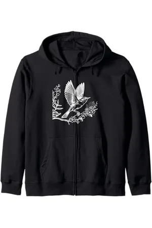 Jimbeels Line Art Bird & Ornithologist Yellow-Bellied Flycatcher Zip Hoodie