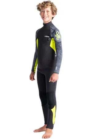 C-Skins Boys Element 3/2mm Back Zip Wetsuit - Anthracite, Yellow & Tie Dye - 5 YRS