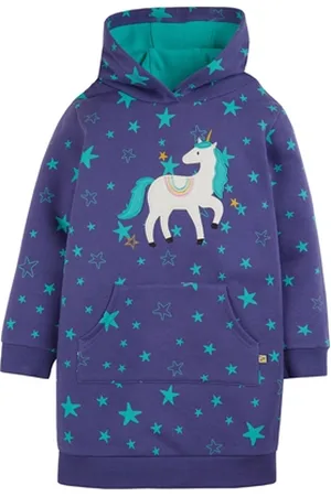 Frugi Henrietta Hoody Dress - Mussel Cosmic Star & Unicorn - 2-3 YRS