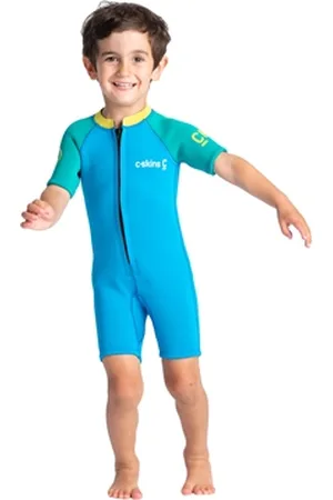 C-Skins Boys C-Kid Baby Shorty Wetsuit - Cyan, Green & Aurora Yellow - 1 YRS