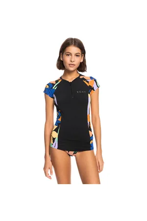 Roxy Caps Sleeve Lycra 1/2 Zip Rash Vest - Anthracite Flower Jammin - XS