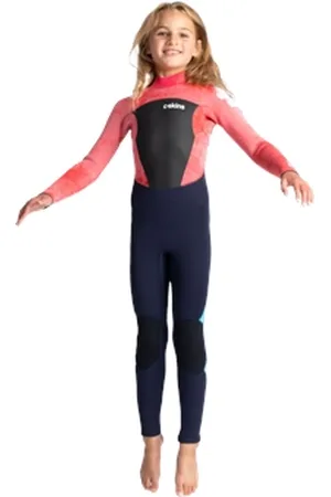 C-Skins Girls Legend 4/3mm Back Zip Wetsuit - Slate, Coral & Ocean - 6 YRS