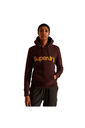Superdry Core Logo Flock Hoody - Rich Deep Burgundy - UK 8