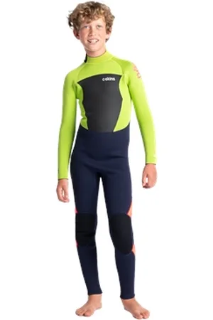 C-Skins Boys Legend 4/3mm Back Zip Wetsuit - Ink , Lime & Flo Red - 5 YRS