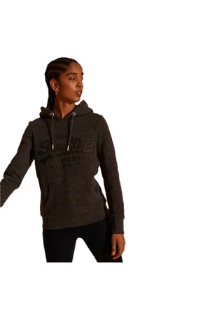 Superdry Vintage Logo Embossed Glitter Hoody - Black Snowy - UK 8