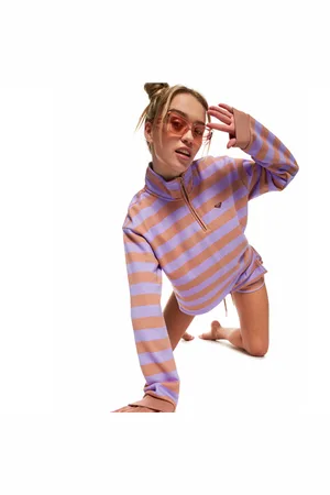 Roxy Carefree Vibe 1/4 Zip Sweatshirt - Cork Sunray Stripe - XS