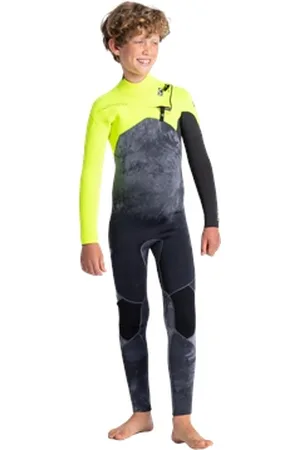 C-Skins Boys Sessions 4/3mm Chest Zip Wetsuit - Black Tie Dye, Yellow & Graphite - 8 YRS
