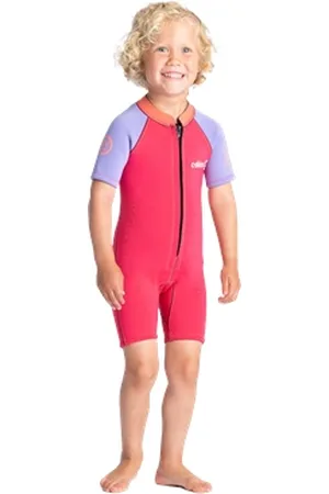 C-Skins Girls C-Kid Baby Shorty Wetsuit - Coral, Lilac & Bright Coral - 2 YRS