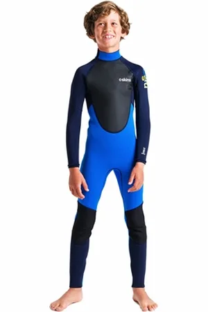 C-Skins Boys Element 3/2mm Back Zip Wetsuit - Cyan, Slate & Multi - 1 YRS