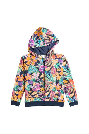 Roxy Girls Heart Beats Zip Hoody - Mood Indigo True Paradise - 12 YRS
