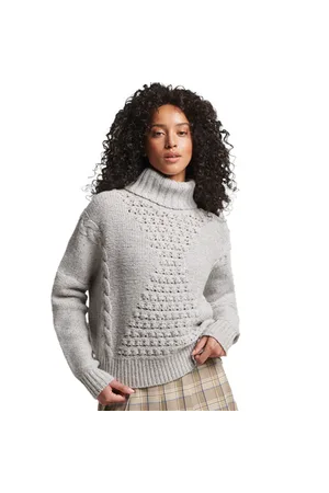 Superdry Chunky Cable Roll Neck Jumper - Off - UK 8