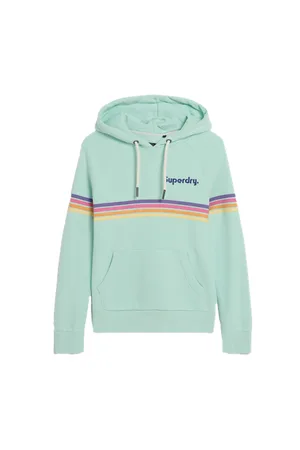 Superdry Rainbow Stripe Logo Hoody - Grey - UK 10