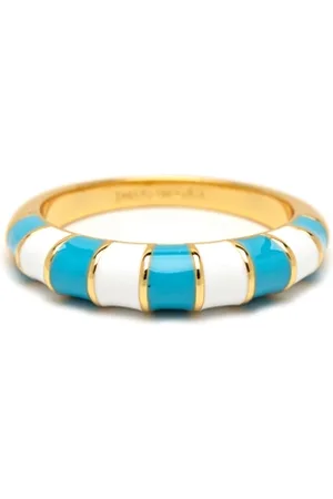 Pura Vida Striped Enamel Gold Ring - Blue & - 6 (16.4mm)
