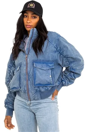 Free People Flying High Bomber Jacket - Denim Grey - XS