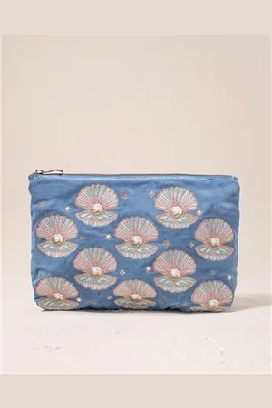 ELIZABETH SCARLETT Pearl Shell Velvet Everyday Pouch - Dusky - One Size