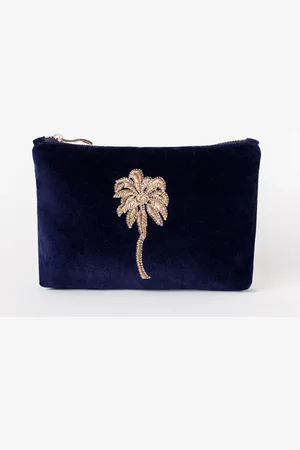 ELIZABETH SCARLETT Gold Palm Mini Pouch in Navy