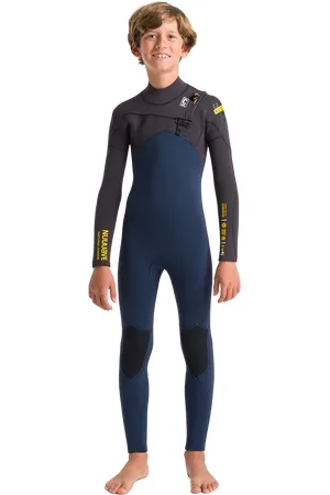 C-Skins Boys NuWave Session 4/3mm Chest Zip Wetsuit in Bluestone, Meteor X & Saffron