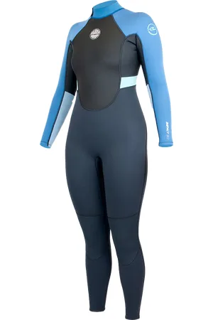 Alder Womens Impact 3/2mm Back Zip Wetsuit in Graphite, Faeince Blue & Glacier