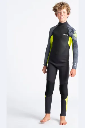 C-Skins Boys Element 3/2mm Back Zip Wetsuit in Anthracite, Yellow & Black Tie Dye