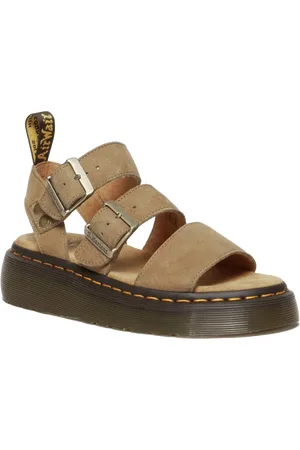Dr. Martens Gryphon Tumbled Nubuck Leather Platform Sandals in Savannah Tan