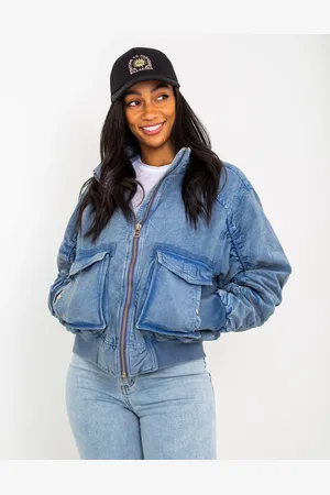 Free People Flying High Bomber Jacket in Denim Grey
