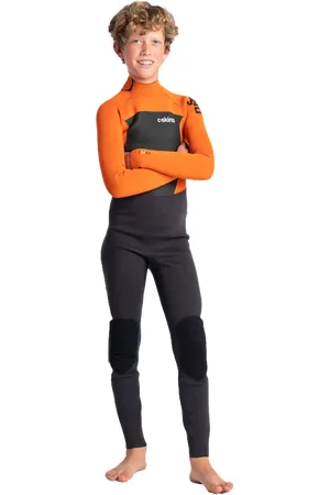 C-Skins Boys Legend 3/2mm Back Zip Wetsuit in Charcoal, Orange & Black