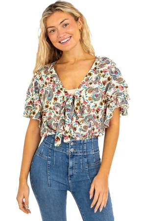 Free People Call Me Later Printed Bodysuit in Sweet Combo