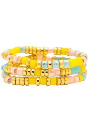 Pura Vida Mixed Seed Bead Gold Stretch Ring (3 Pack) in Sunset Beach