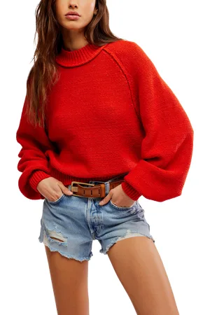 Free People Riley Sweatshirt in Fiery Red