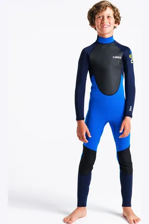 C-Skins Boys Element 3/2mm Back Zip Wetsuit in Cyan, Slate & Multi