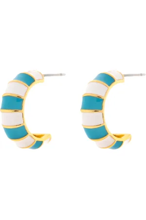Pura Vida Striped Enamel Gold Hoop Earrings in Blue & White