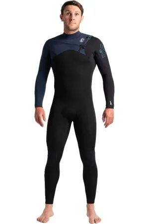 C-Skins Mens Sessions 4/3mm Chest Zip Wetsuit in Black, Slate Diamond & Black Diamond