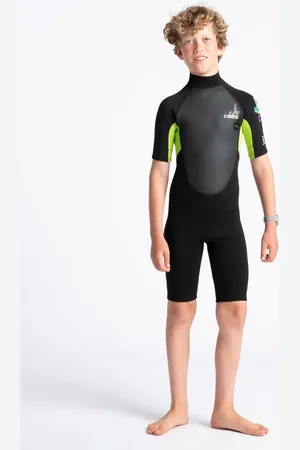 C-Skins Boys Element 3/2mm Back Zip Shorty Wetsuit in Black, Lime & Multi