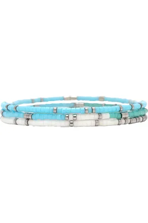 Pura Vida Mixed Seed Bead Silver Stretch Bracelet (3 Pack) in Seafoam Dream