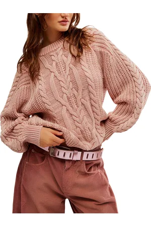 Free People Frankie Cable Jumper in Misty Rose