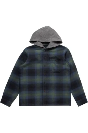 Billabong Boys Baja Hooded Flannel Shirt in Fern