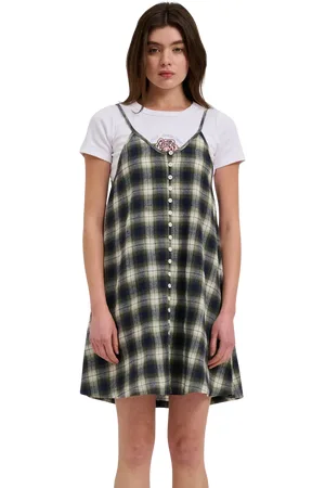 Santa Cruz Sundance Skater Dress in Navy & Green Check