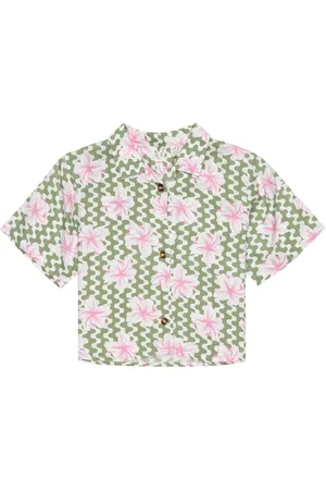 Roxy Girls Salty Sun Shirt in Basil Party Waves